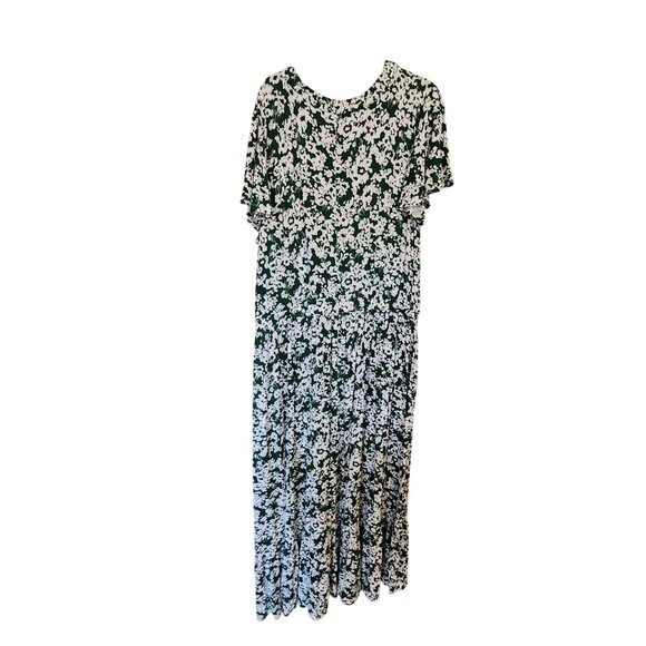 Lane Bryant 26/28 Green & White Floral Midi Dress Short Sleeve V-Neck Plus Size - Picture 2 of 3